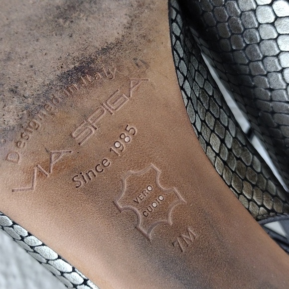 Via Spiga Gray Metallic Snake Embossed Leather Pointed-Toe Skinny Heel Shoe - Picture 11 of 16